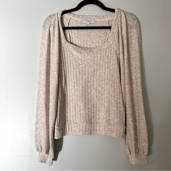 Michael Stars Polly Square Neck Knit Top Oatmeal/Cream Size XS - Picture 2 of 11